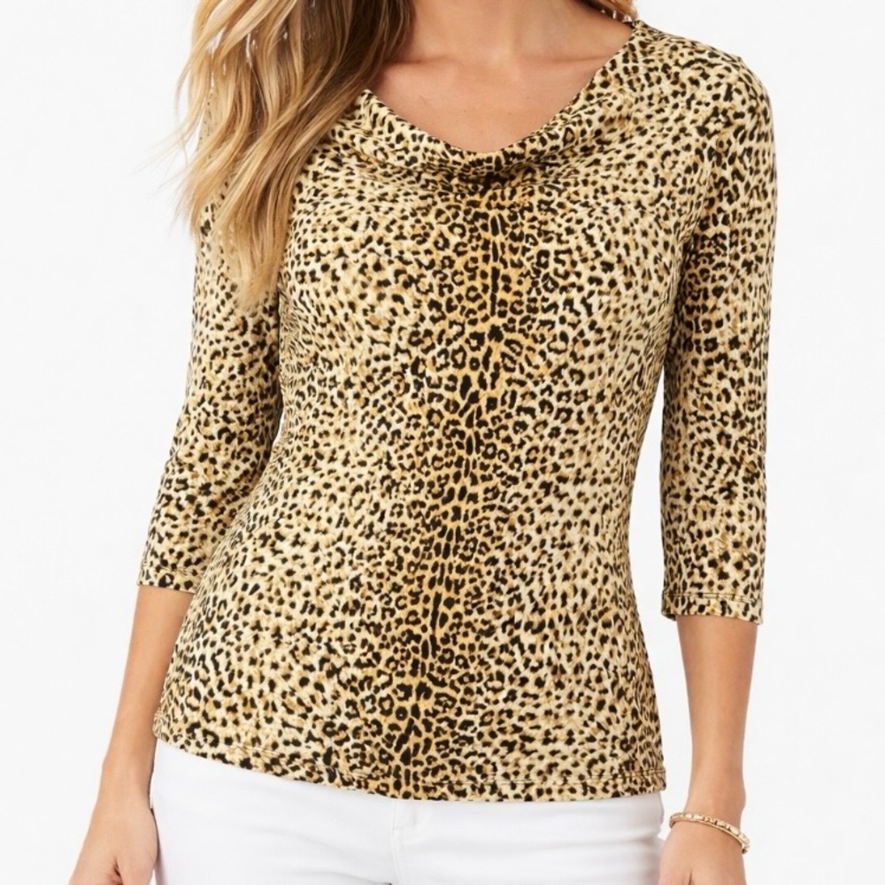 J. McLaughlin Catalina Cloth Leopard Print Cowl Neck Top Size S